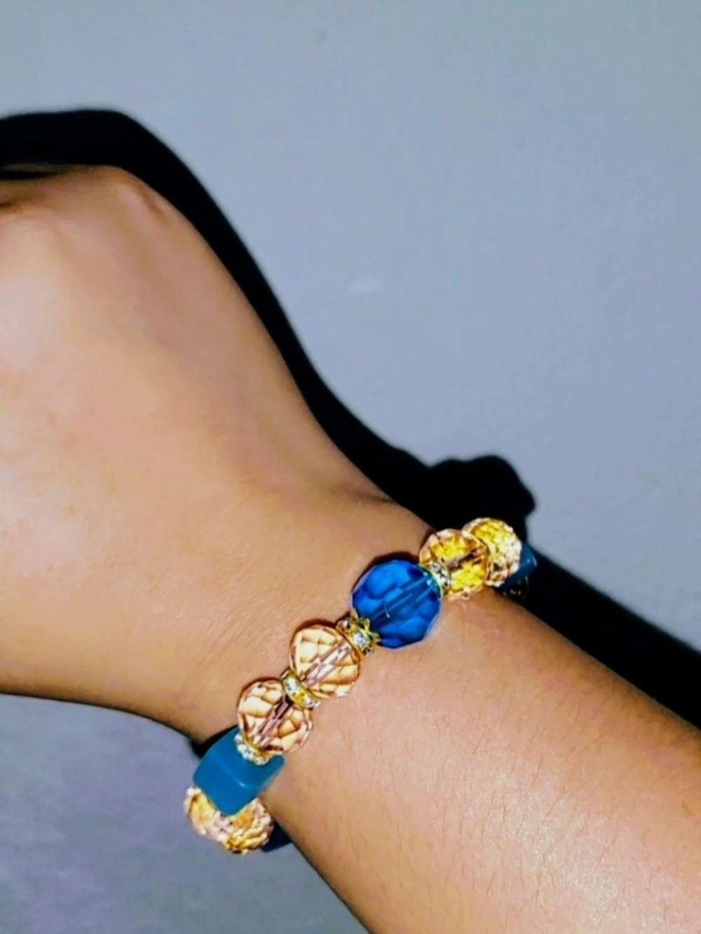 Gold and Blue Beaded Stretch Bracelet - Women’s Jewelry